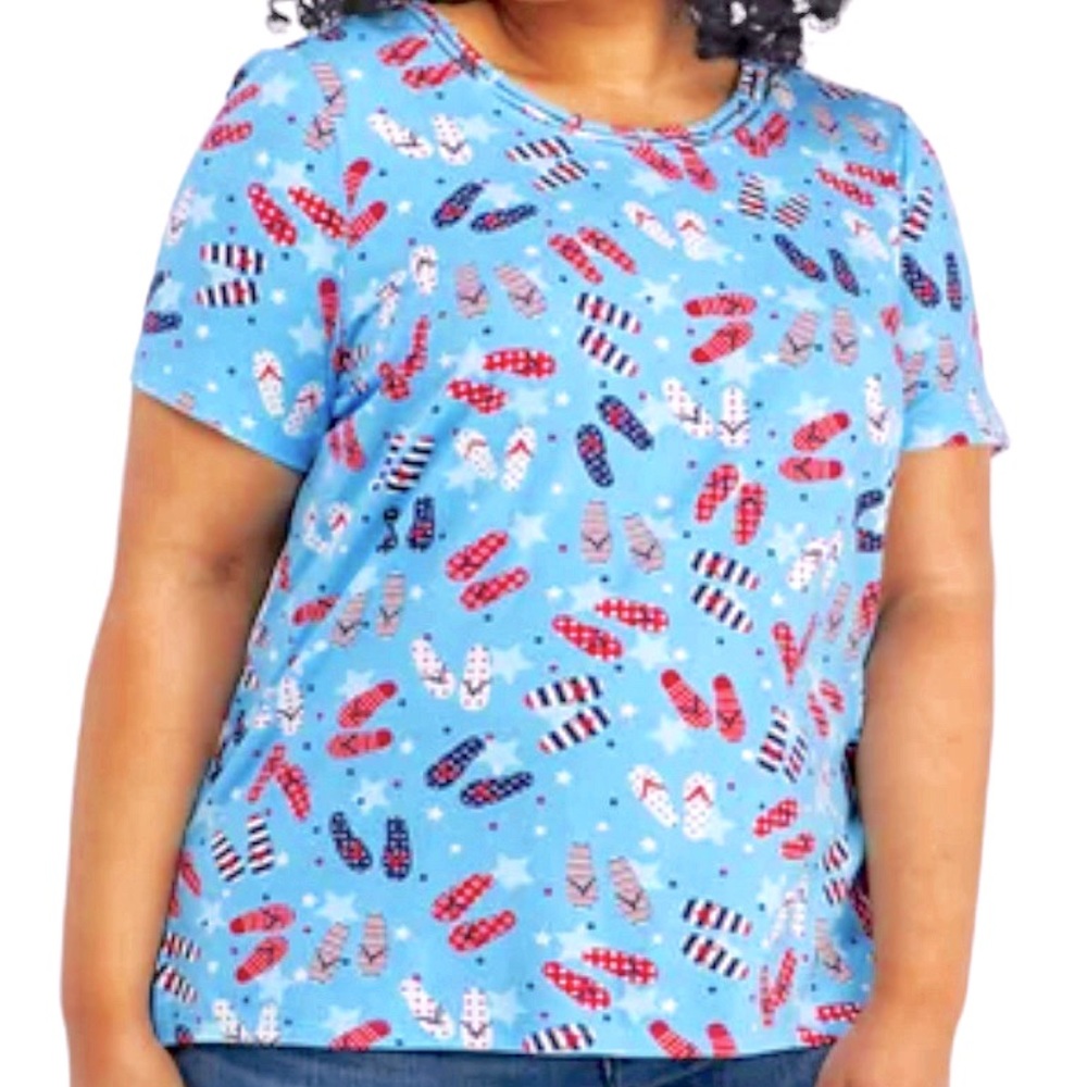 Alfred Dunner Woman Blue Americana Flip Flop Top, Plus Size 3X